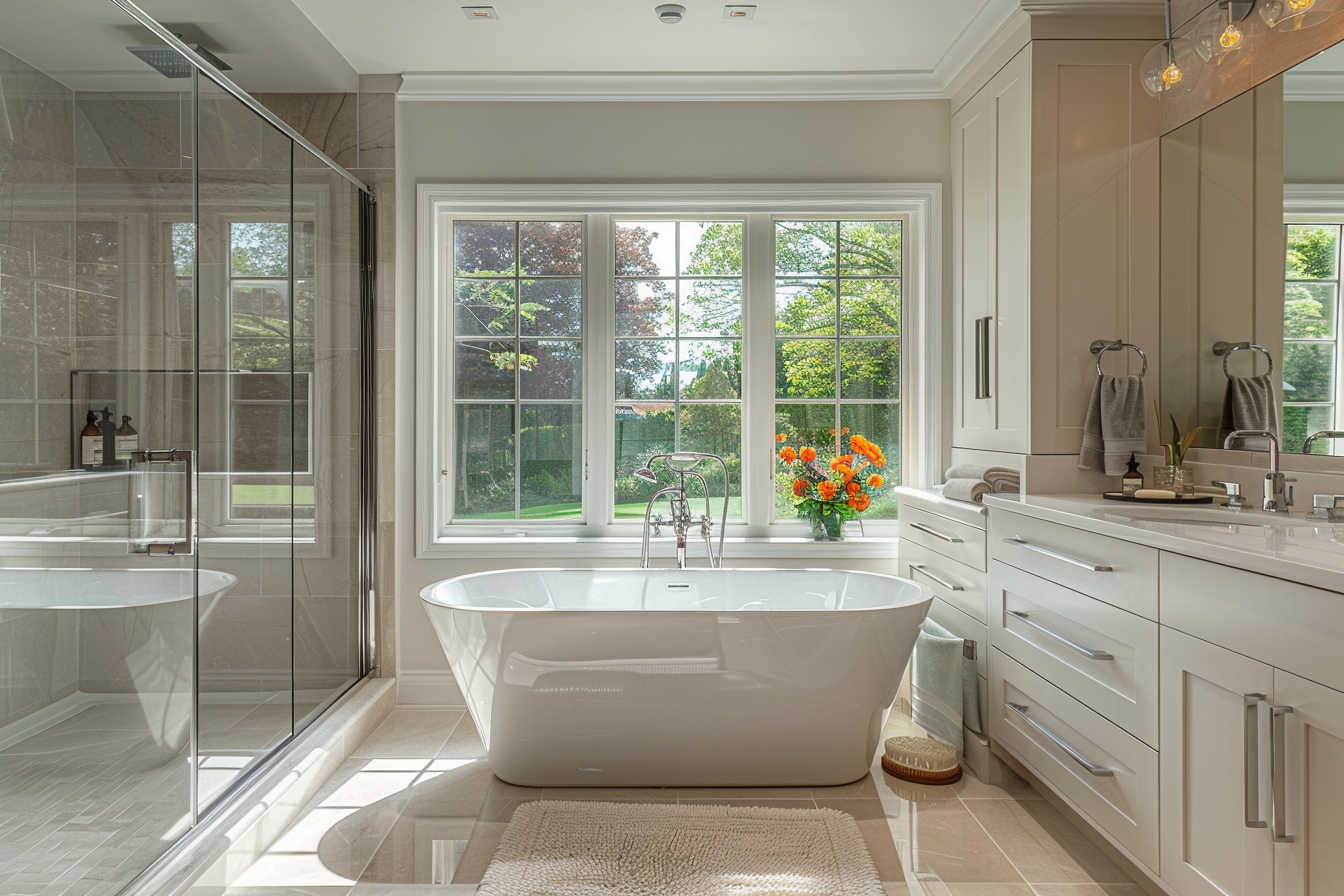Salle de bain modernisée avec design élégant à Créteil, prête pour une vente immobilière réussie après travaux de rénovation avant déménagement.